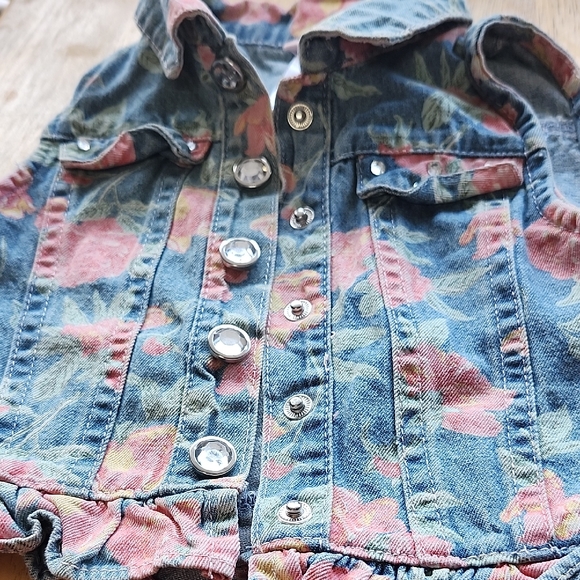 Little Lass Blue and Pink Floral Jean Vest - Picture 1 of 3